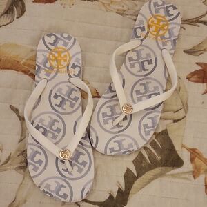 Tory Burch White and Light Gray Sandals